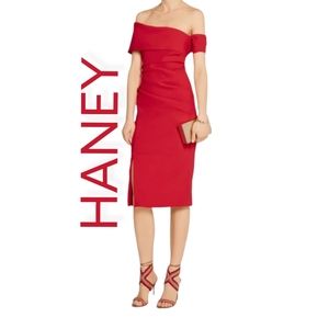 HANEY Off-the-shoulder Crepe Dress